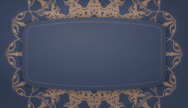 Банер синего цвета с греческим коричневым орнаментом и место для вашего логотипа
