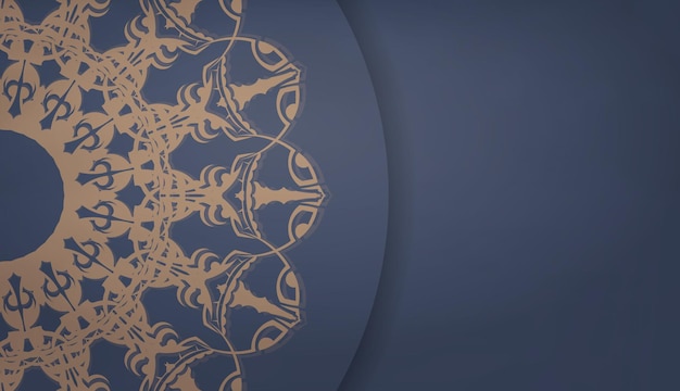 Baner in blue with a mandala in a brown pattern and a place under the logo