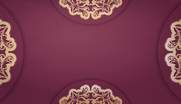 Baner of burgundy color with mandala gold pattern for design under logo or text