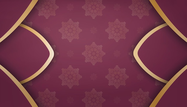 Baner of burgundy color with a mandala with a gold ornament and a place for your text