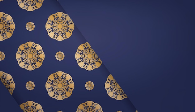 Baner in dark blue with a mandala with gold ornaments and a place under the logo