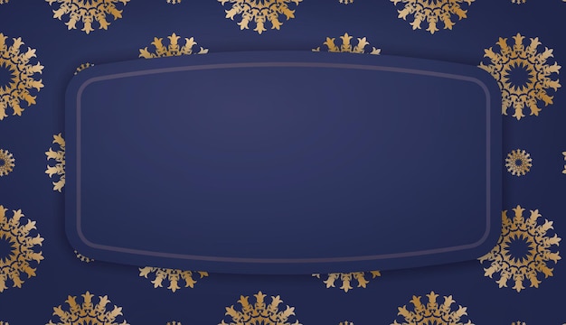 Baner in dark blue with a mandala with gold ornaments and a place for your text