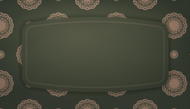 Baner of green color with abstract brown ornament for design under the text