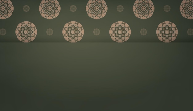 Baner of green color with mandala brown ornament for design under the text