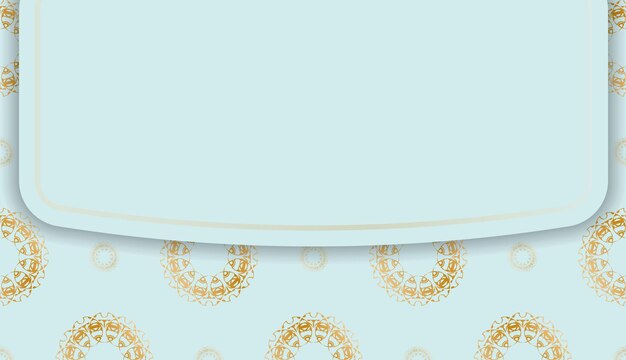 Baner in aquamarijnkleur met Indiaas gouden ornament voor ontwerp onder logo of tekst