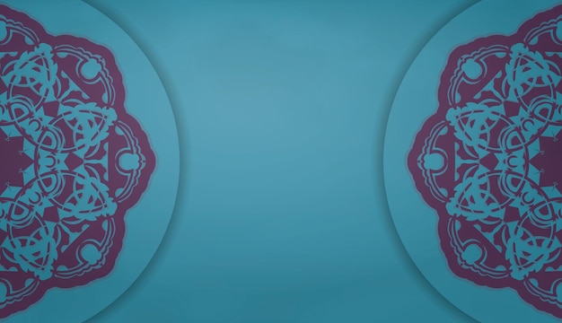 Baner di colore turchese con ornamento viola mandala per il design sotto logo o testo