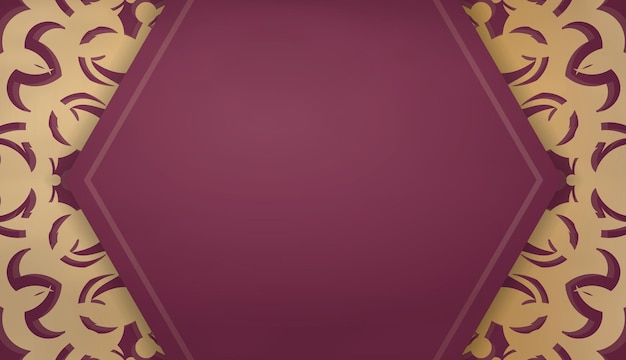 Baner van bordeauxrode kleur met een mandala met een gouden patroon en een plek voor uw tekst