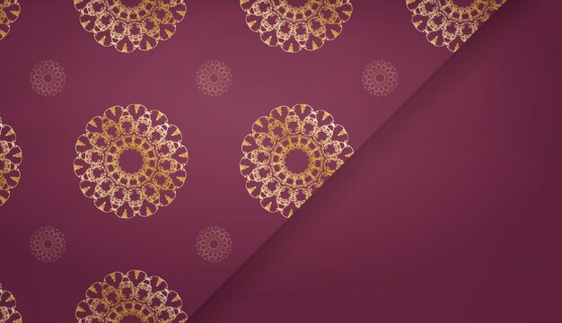 Baner van bordeauxrode kleur met een mandala met gouden ornamenten en een plek voor uw logo