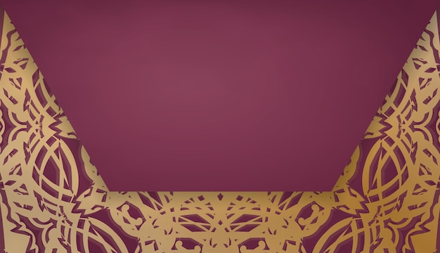 Baner van bordeauxrode kleur met mandala-goudpatroon voor ontwerp onder uw logo of tekst