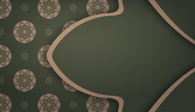 Baner van groene kleur met mandala bruin ornament voor ontwerp onder logo