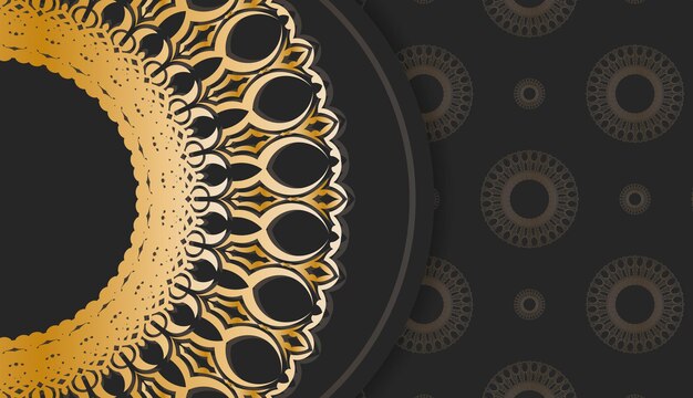 Baner van zwarte kleur met mandala gouden ornament voor ontwerp onder de tekst