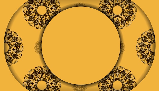 Baner di colore giallo con ornamento marrone mandala per il design sotto il testo