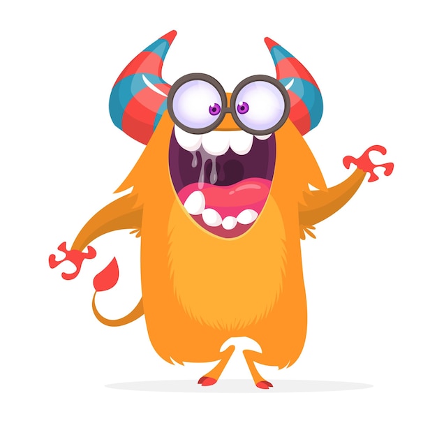 Bang cartoon roze monster zwaaien vectorillustratie schattig monster mascotte voor halloween