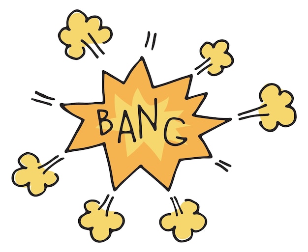 Vector bang doodle icon explosiegeluid en rookwolk