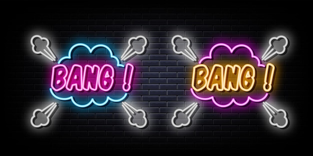 Bang poster neon signs vector design template neon style