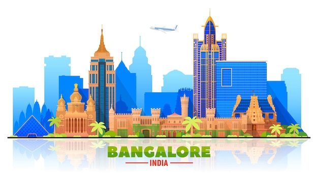 Orizzonte di bangalore india con panorama su sfondo bianco illustrazione vettoriale viaggi d'affari e concetto di turismo con edifici moderni immagine per il sito web banner di presentazione