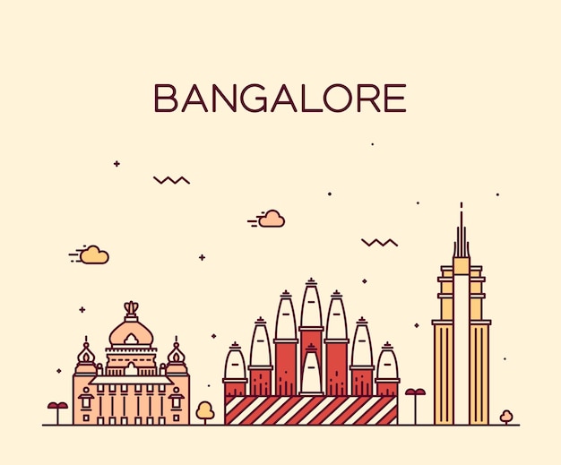 Bangalore skyline, detailed silhouette. Trendy vector illustration