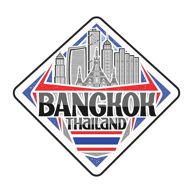 Bangkok Skyline Landmark Flag Sticker Emblem Badge Travel Souvenir Illustration