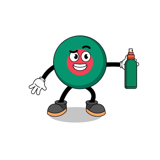 Bangladesh flag illustration cartoon holding mosquito repellent