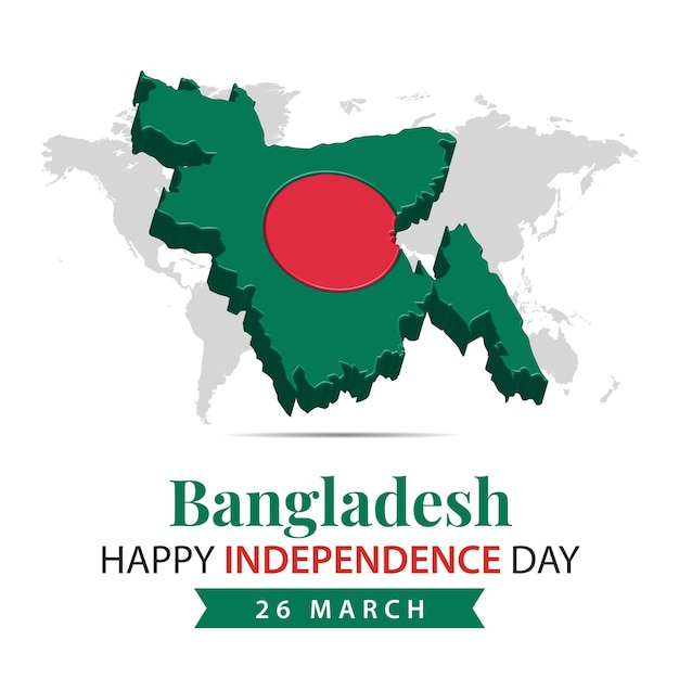 Vector bangladesh independence day 3d rendering bangladesh independence day illustration with 3d map and f