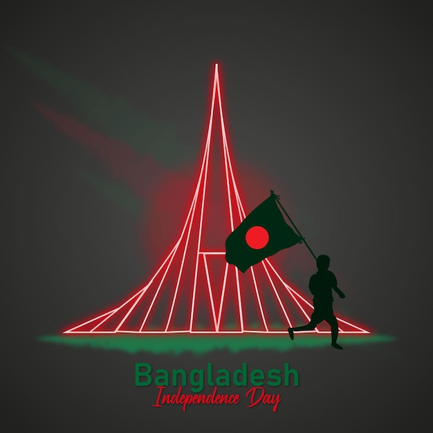 Vector bangladesh independence day neon vector illustration with national monument