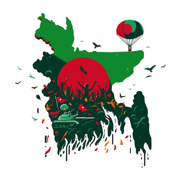 Bangladesh independence flag with red and green map