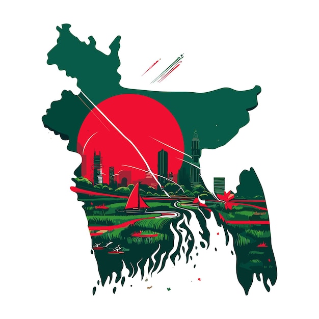 Bangladesh independence flag with Red and Green Map