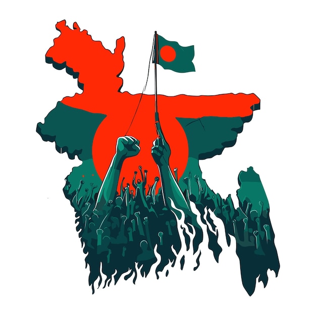 Bangladesh independence flag with Red and Green Map