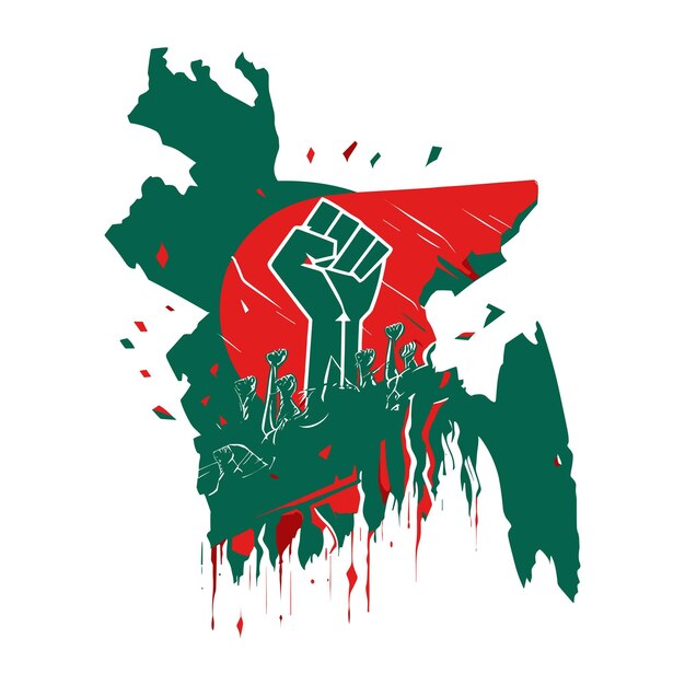 Bangladesh independence flag with Red and Green Map
