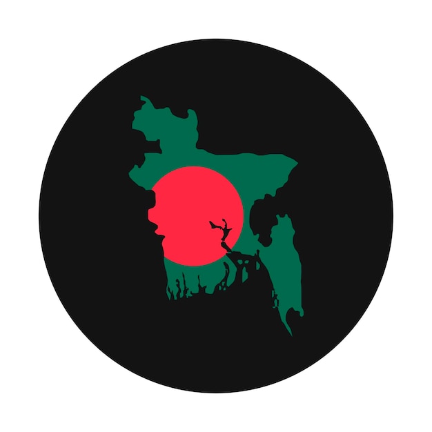 Bangladesh map silhouette with flag on black background