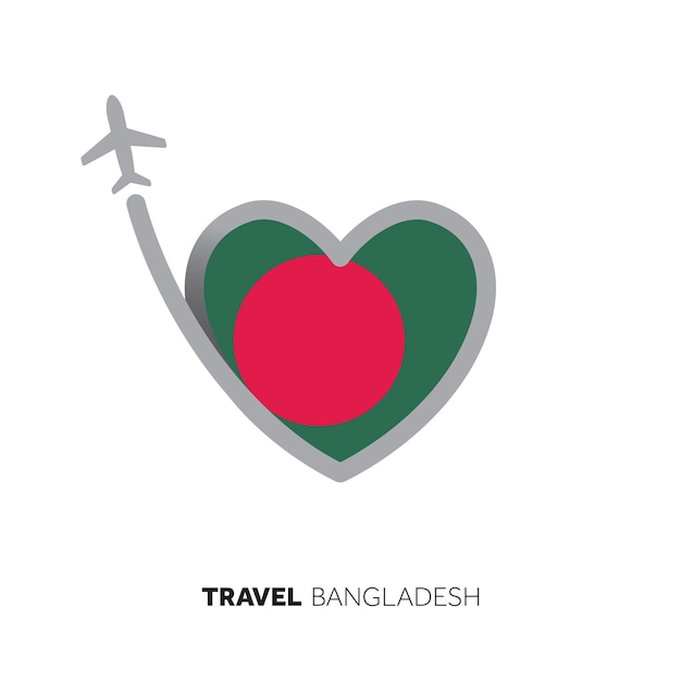 Bangladesh reisconcept Hartvormige vlag met vliegtuig