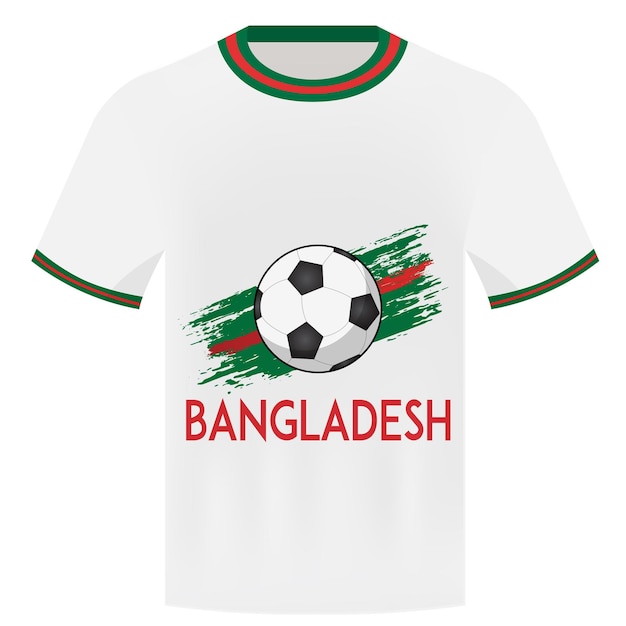 Maglietta del tifoso di calcio del bangladesh con tema palla e bandiera