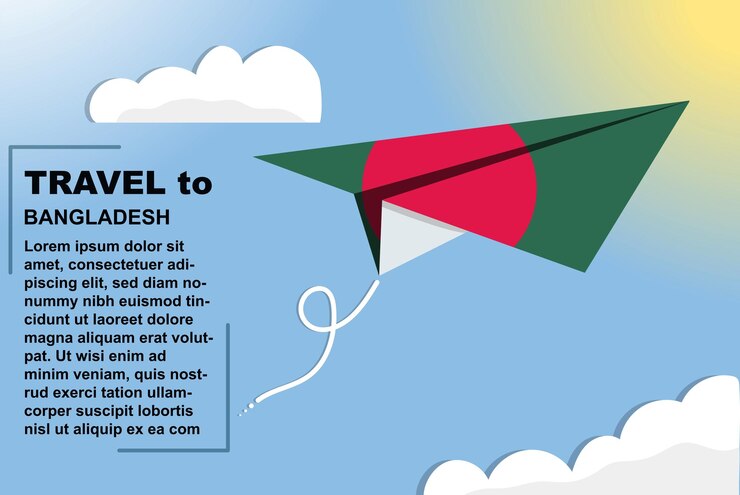 वेक्टर bangladesh travel vector banner with paper flag and text space flag paper plane vacation concept