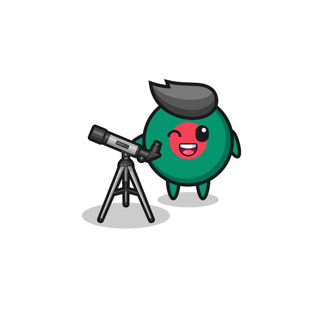 Bangladesh vlag astronoom mascotte met een moderne telescoop