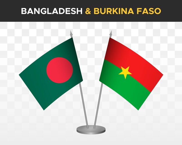 Bangladesh vs Burkina Faso Bureau vlaggen mockup geïsoleerde 3d vector illustratie tafel vlaggen