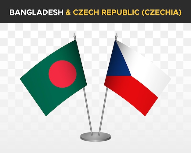 Bangladesh vs czech republic czechia desk flags mockup isolated 3d vector illustration table flags