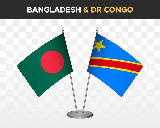 Bangladesh vs congo democratico dr desk flag mockup isolato 3d illustrazione vettoriale bandiere da tavolo