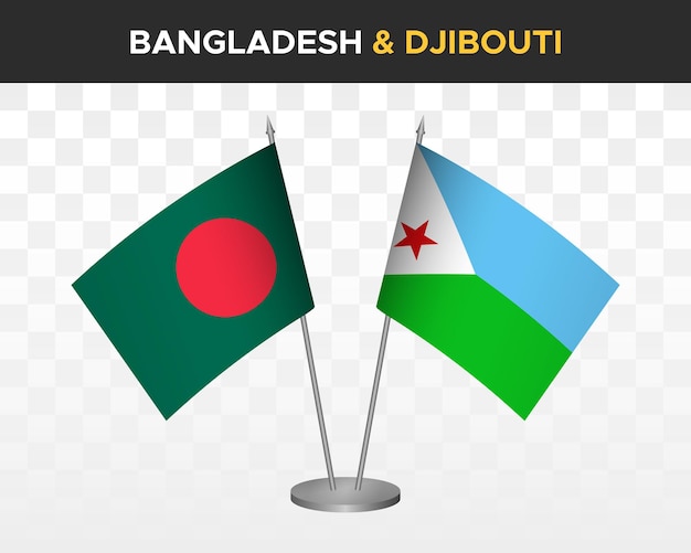 Bangladesh vs djibouti desk flags mockup isolated 3d vector illustration table flags