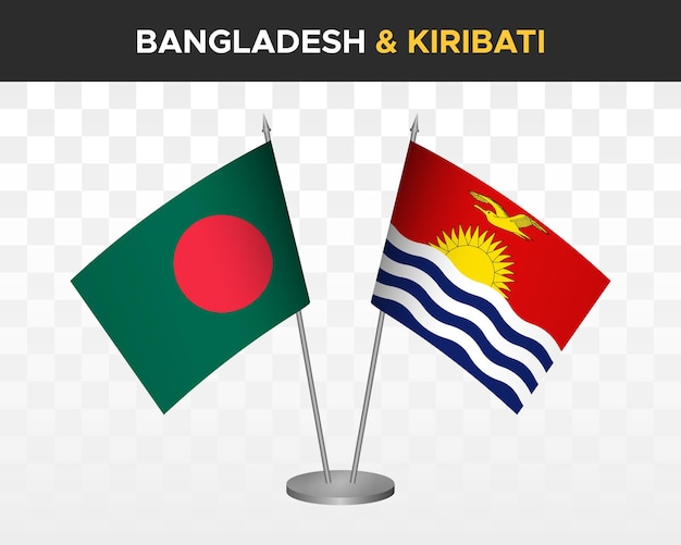 Bangladesh vs kiribati desk flag mockup isolato 3d illustrazione vettoriale bandiere da tavolo