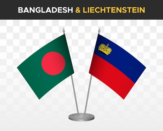 Bangladesh vs liechtenstein desk flags mockup isolated 3d vector illustration table flags