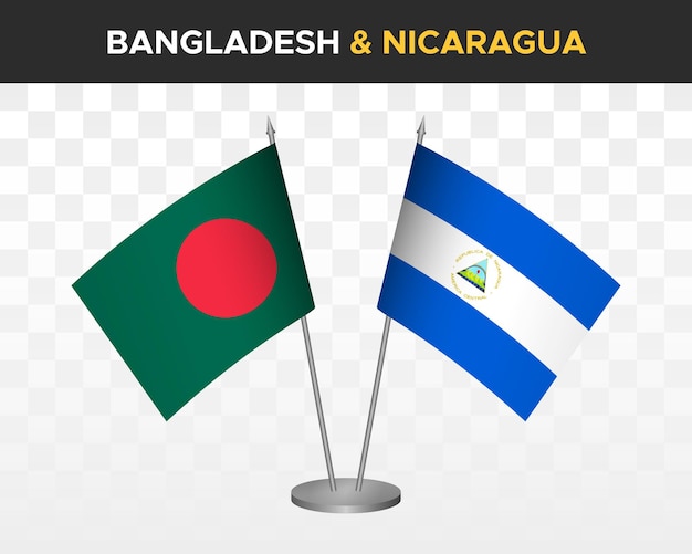 Bangladesh vs nicaragua desk flags mockup isolated 3d vector illustration table flags