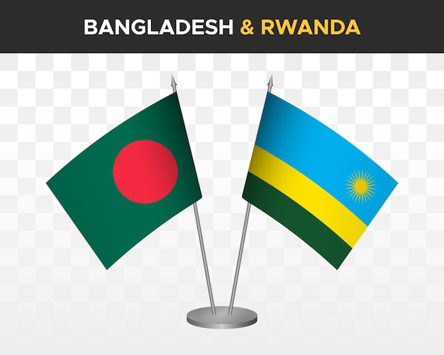 Bangladesh vs rwanda desk flags mockup isolated 3d vector illustration table flags