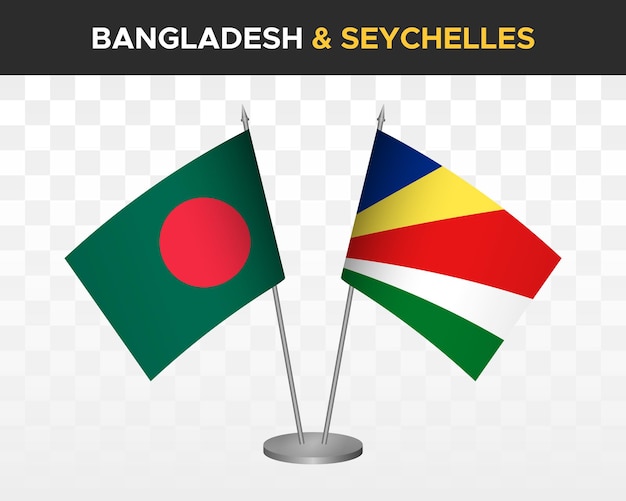 バングラデシュ対セーシェル デスク フラグ モックアップ分離 3 d ベクトル イラスト テーブル フラグ