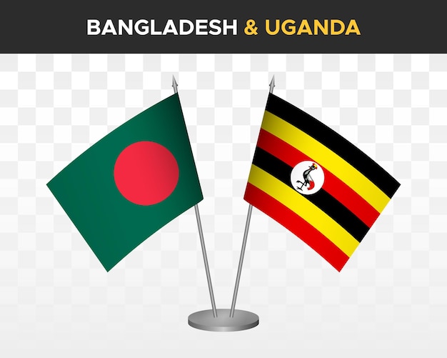 Bangladesh vs uganda desk flags mockup isolated 3d vector illustration table flags