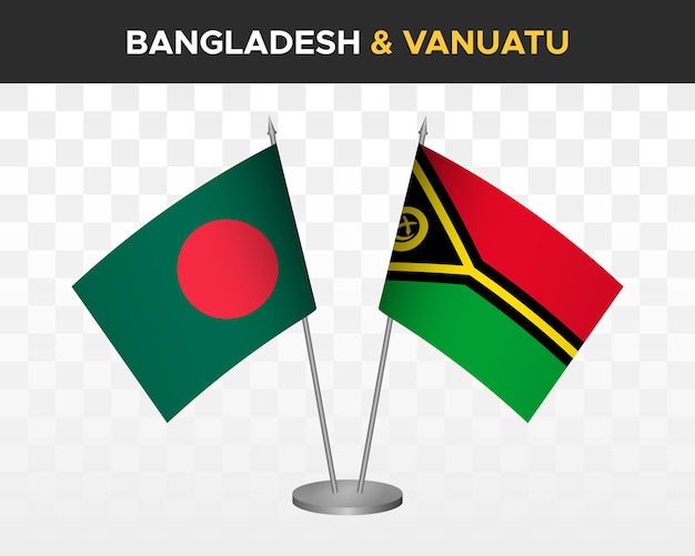 Bangladesh vs vanuatu desk flags mockup isolated 3d vector illustration table flags