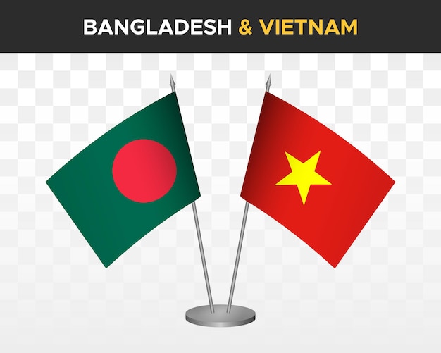 Bangladesh vs vietnam desk flags mockup isolated 3d vector illustration table flags