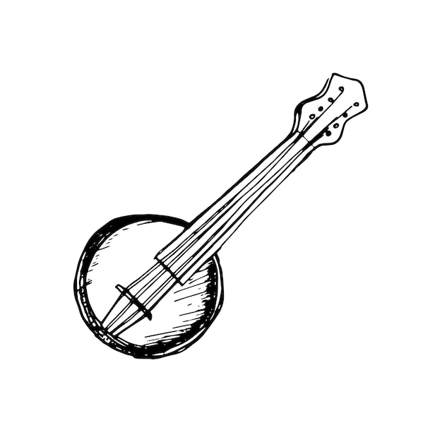 Banjo klassieke muziekinstrument vectorillustratie geïsoleerd Ierse instrument inkt hand getrokken