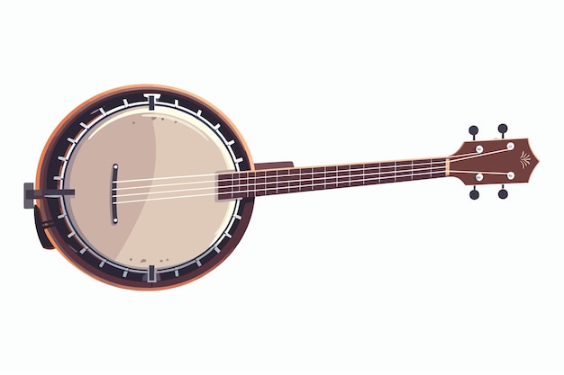 Vettore banjo banjo in legno acustico a corde con tastiera isolato su sfondo bianco illustrazione cartoon vettoriale