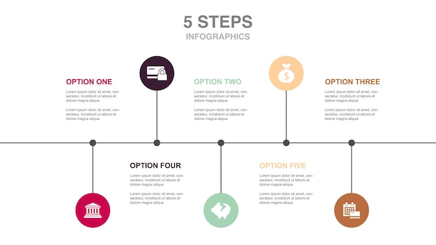 Bank Bankruptcy Annual Fee Credit Limit Debt icons Infographic timeline layout design template Creative presentation concept with 5 steps