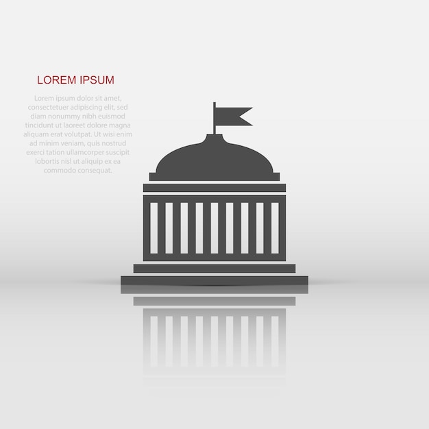 Bank building icon in flat style Government architecture vector illustration on white isolated background Museum exterior business concept